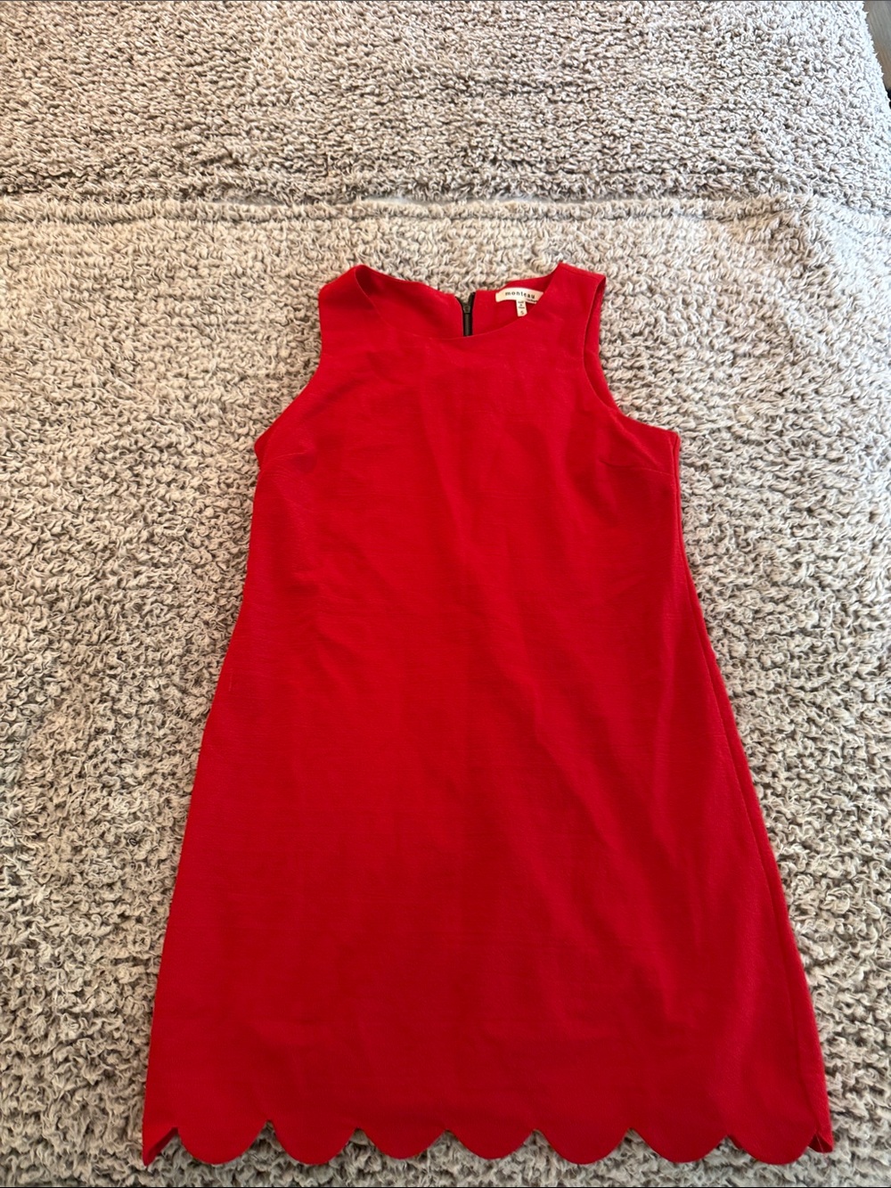 Monteau Red Scalloped Hem Sleeveless Sheath Dress
